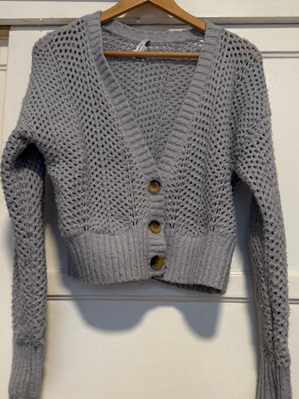 Vince Light Gray Open Knit Button-Front Cardigan